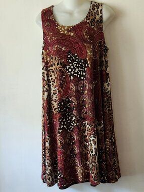 J.B.S. reversable dress sz L brown/animal print paisley EUC